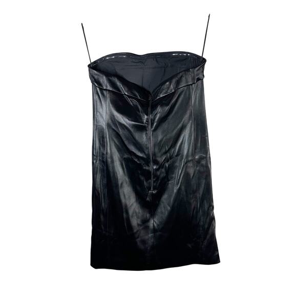 Alice + Olivia Kelly Strapless  Vegan Leather Mini Dress US 0 Black Stretch - Picture 3 of 14